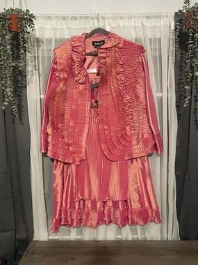 Susanna Vintage Iridescent Pink Pleated Skirt,tank top,Jacket 3 Piece Set 22